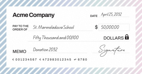 Plakat Giant Blank Check Template for Donation Ceremony Presentation Cheque