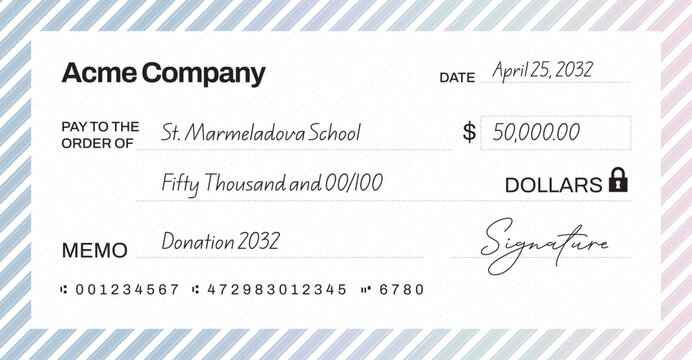 Giant Blank Check Template for Donation Ceremony Presentation Cheque
