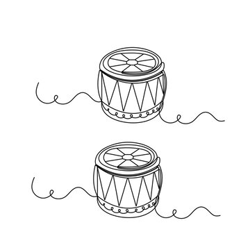 Traditional Bengali dhak drum minimalist one-line vector

