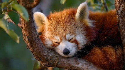 Fototapeta premium Sleeping Red Panda in Tree