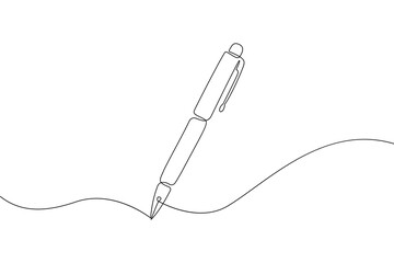 Obraz premium One line drawing of a ball pen symbol for education and writing concept