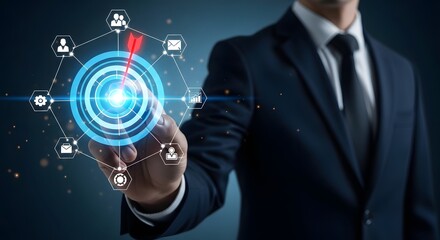 Businessman Using Digital Analytics Interface with Financial Data and AI Technology