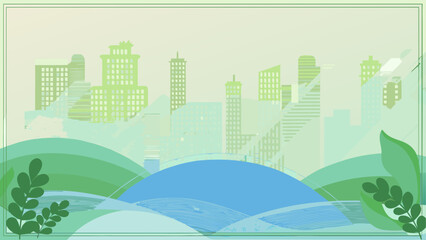 Obraz premium A serene cityscape overlooking a calm bay with green hills and clear skies