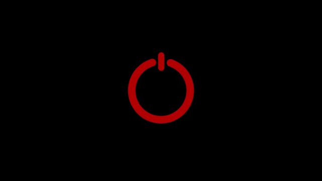 Red glowing power button icon animation with pulsing light