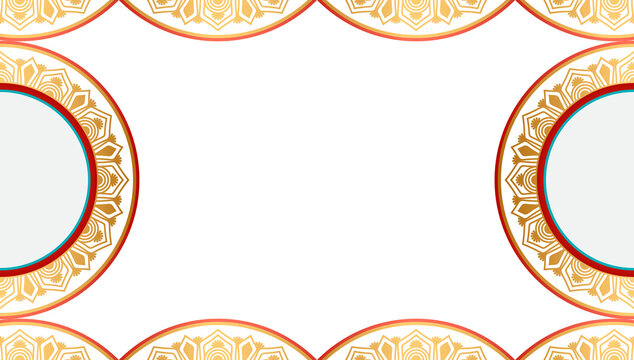 Indian flower mandala art with luxury golden circle frame transparent vintage gold circular pattern