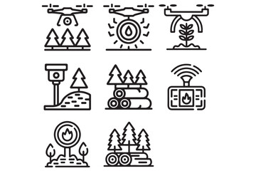 Naklejka premium Digital Forest Management and Fire Prevention Technology Symbols