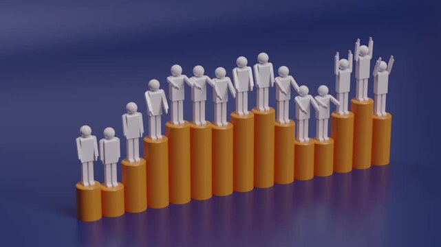 Seamless loop of a human-based bar chart representing business success and employee performance metrics