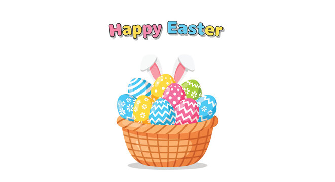 Easter basket with colorful eggs