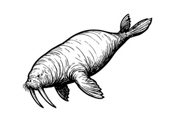 Walrus hand drawn simple sketch vector illustration