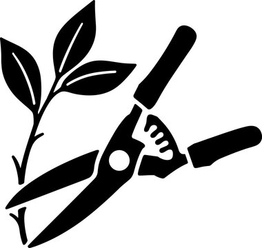 Essential Gardening Pruning Shears Cutting a Plant Branch Vector Icon Illustration. Perfect for Horticulture, Landscaping, and Home Garden Maintenance Projects and Design Assets.