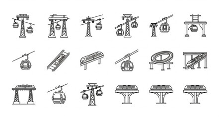 Collection of various cable car illustrations, perfect for transportation projects and designs. © Tina