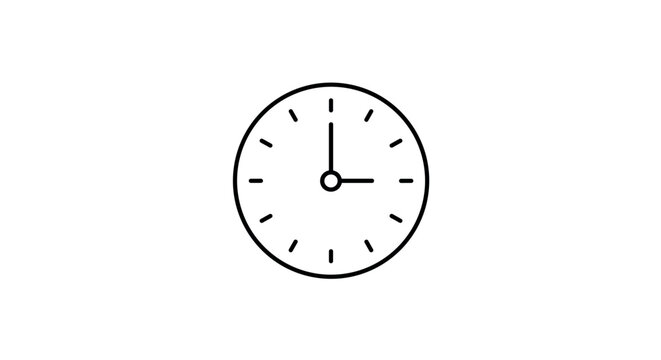 minimalist round clock icon showing three o clock hand drawn line art