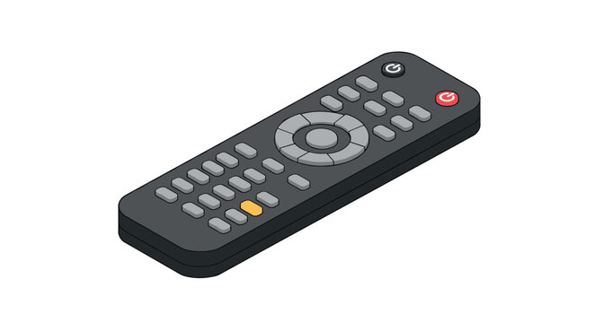 black remote control with multiple buttons and power symbols isometric illustration