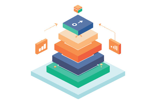 Isometric business analytics and data processing concept illustration with growth chart