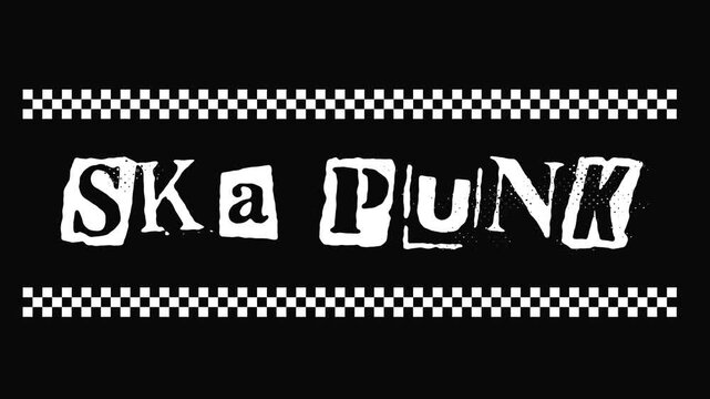 Stop motion text "Ska Punk" with Ransom punk typography style suitable for use on flyers, posters and music banners. Transparent background. 4K resolution
