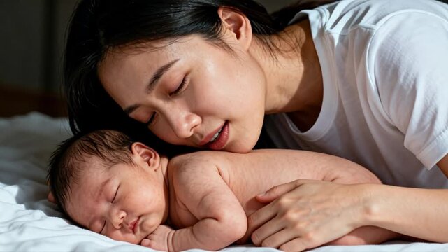 Madre abrazando suavemente a su bebé recién nacido