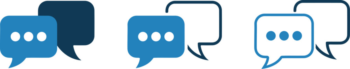 Set of blue and white speech bubbles with dots on transparent background for chat  communication concept