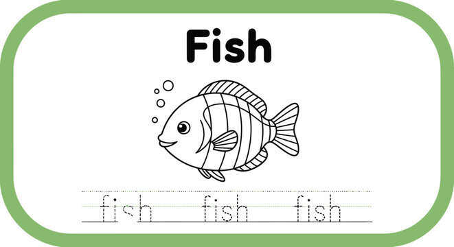 Fish tracing worksheet for kids. Educational activity.