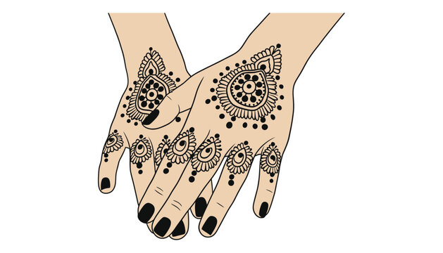 A henna mehndi design illustration on two female hands