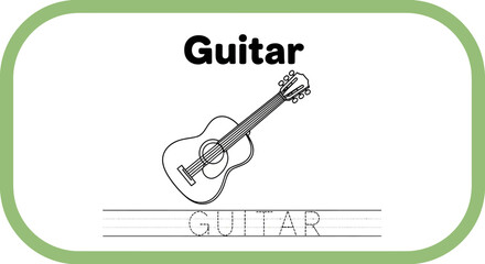 Guitar coloring page for kids. Musical instrument outline.
