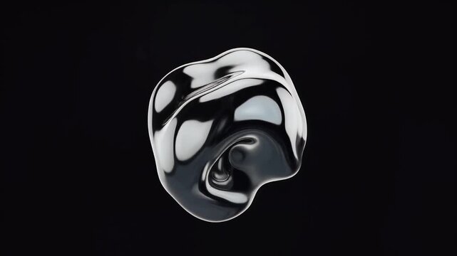 Dynamic metallic liquid blob animation with flowing motion and reflections on black background, seamless loop, symbolizing futuristic technology and innovation