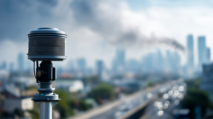 Pollution and environment smog detector device measuring air quality atmospheric contamination sensor environmental monitoring equipment outdoor pollution assessment health