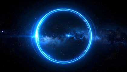 Fototapeta premium Glowing blue ring of energy against a starry nebula background