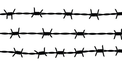 Barbed wire icon illustration with sharp metal spikes on white background