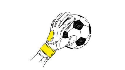 Fototapeta premium hand drawn soccer goalkeeper glove catching a ball line art illustration