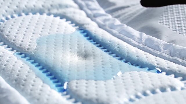 Sanitary Pad Absorbing Blue Liquid &ndash; Close-Up Absorbency Test