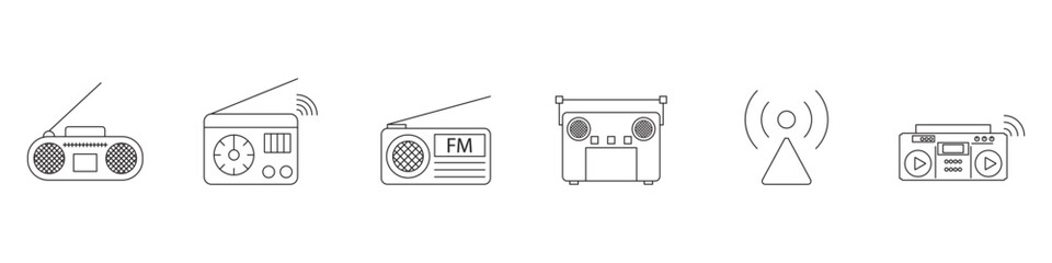 Portable Radio Communication Devices Outline Vector Set for Broadcast, Wireless Signal and Audio Technology