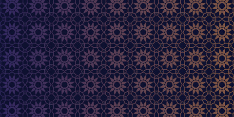 Elegant Islamic Geometric Star Mosaic Background in Purple and Gold Gradient for Ramadan Kareem Eid Mubarak Greeting Card, Invitation and Festive Decoration Template