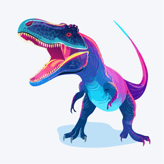 Dynamic Illustration of a Fierce Roaring Prehistoric Dinosaur in Modern Neon Hues and Vibrant Colors