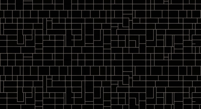 Abstract geometric black and white tiled pattern with irregular grid lines