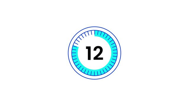 One minute countdown animation from 60 seconds to 0 second. Countdown timer animation. 60 second countdown timer, digital circular animation. 60 to 0 timer with stopwatch frame. 
