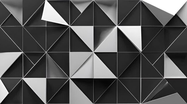 Abstract geometric black white background with 3D triangular wall texture, modern minimalist pattern and futuristic design backdrop
