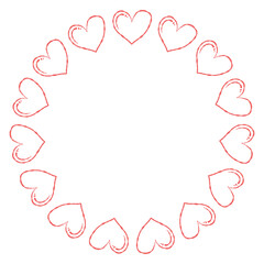 Obraz premium Round frame made of red outline doodle hearts. Love frame design. Decorative heart template.