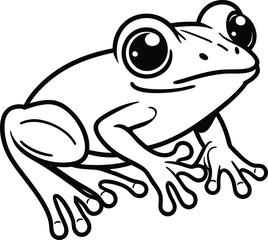 Fototapeta premium Cute cartoon frog illustration simple line art design for childrens books and nature themes isolated on white background