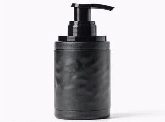 Obraz premium A black pump bottle, possibly for lotion or soap, isolated on a clean, white surface.