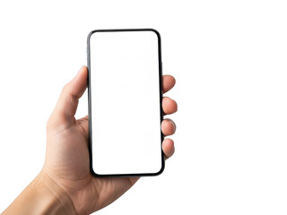 Hand holding smartphone screen isolated on transparent background