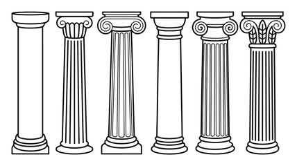 Ancient Greek Columns Architectural Elements Vector Illustration