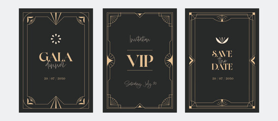 Premium and luxury frame invitation. Art deco gold line vintage classic design for gala, awards, wedding, grand opening. © titusurya