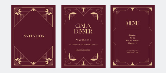 Premium and luxury frame invitation. Art deco gold line vintage classic design for gala, awards, wedding, grand opening. © titusurya