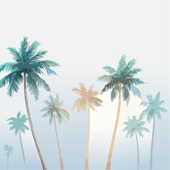 Fototapeta premium A serene illustration of tall tropical palm trees on a hazy summer morning background