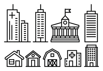Obraz premium Building Icon Set Simple Line Vector Illustration