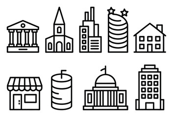 Fototapeta premium Building Icons Set Simple Line Vector Illustration