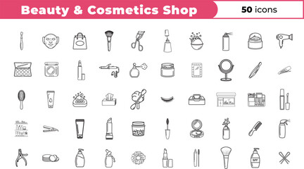 Beauty and cosmetics shop icons set for design and branding
