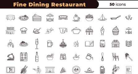 Fine dining restaurant icons and symbols collection