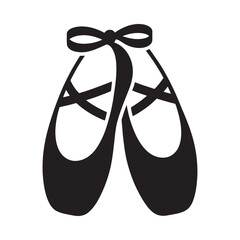 Black ballet shoes with ribbons displayed in a simple graphic style © NASRIN