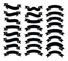 Collection of Black Ribbon Banners Vector Illustration
